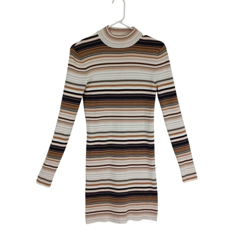 Forever 21 Mini Dress Multicolor M Womens Striped Ribbed Long Sleeve Mock Neck